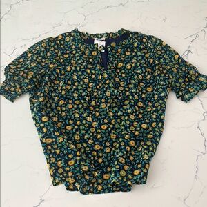 J Crew size small  Print Blouse with Yellow blue and Green Accents